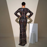 High End Long Sequined Long Sleeve V Neck Cocktail Evening Dress Bridesmaid Dress